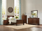 Homiyad Twin Size Sleigh Bed Brown Cherry Finish - Louis Philipe