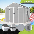 Seizeen Resin Outdoor Storage Shed With Floor, Light Gray, 82 in H