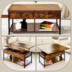MONVANE Lift Top Coffee Table With Storage, 40 in, Rustic Brown