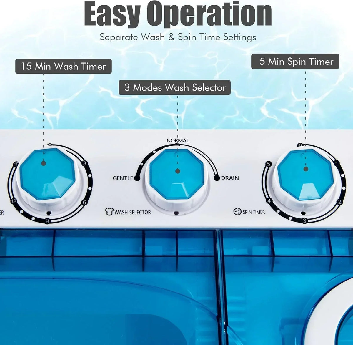 Costway Double Tub Washing Machine, 26 lb Capacity, 18 lb Wash, 8 lb Spin, Drain Pump