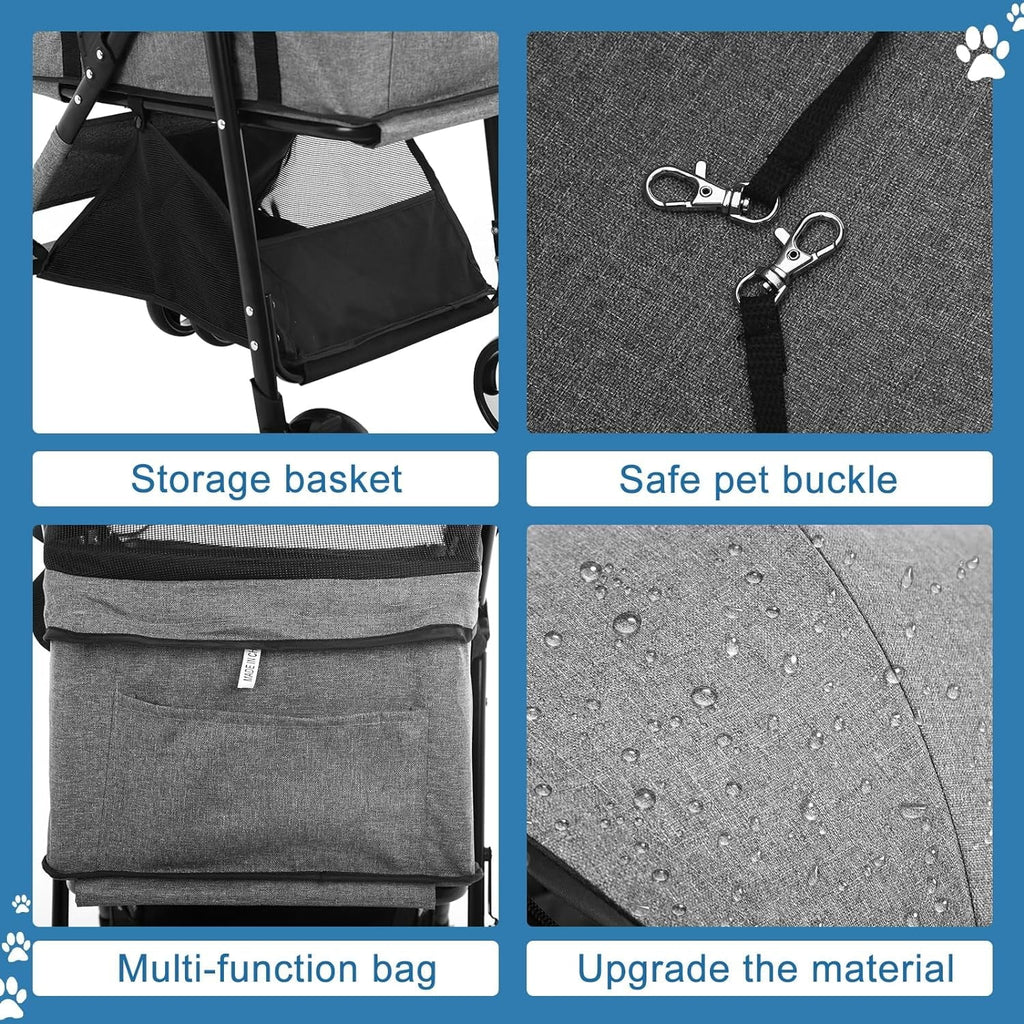 Dkeli 3-in-1 Folding Pet Stroller With Detachable Carrier And Car Seat, 44 Lbs