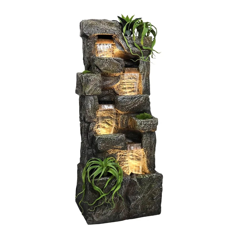 Outdoor Garden Water Fountain, 4 Tiers, 55.5 in High, Glass Fiber Reinforced Concrete