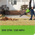 Greenworks 40V Cordless Brushless Leaf Blower Vacuum With Bag, 230 MPH, 505 CFM, 5.0Ah Battery And Charger