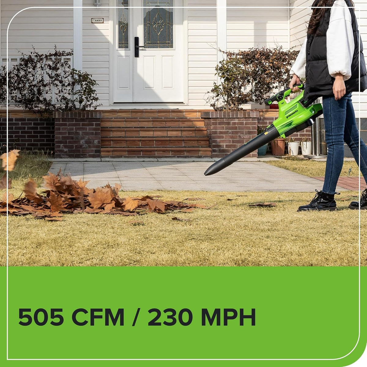 Greenworks 40V Cordless Brushless Leaf Blower Vacuum With Bag, 230 MPH, 505 CFM, 5.0Ah Battery And Charger