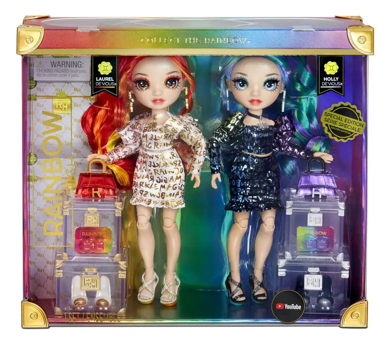 Rainbow High Twin Fashion Dolls, Laurel & Holly De'Vious, 2-Pack - Special Edition