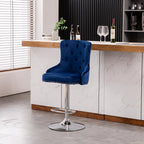 Alexent 2-Piece Swivel Bar Stools, Dark Blue, 43.7-51.6 H, 19.3 W x 18.1 D - Silver Footrest