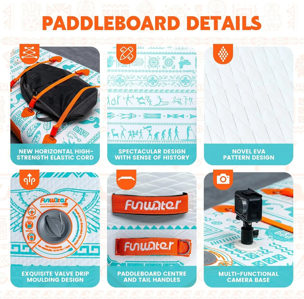 FunWater Inflatable Stand Up Paddle Board, 11 ft x 32 in x 6 in - SUP Paddle Accessories