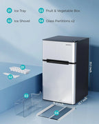 Euhomy 3.2 Cubic Feet 2-Door Mini Refrigerator With Freezer, Silver - RF-S