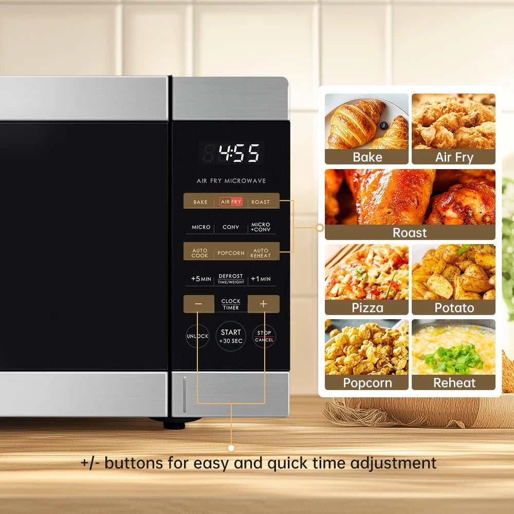 Galanz 0.9 Cu ft Air Fry Countertop Microwave, 900 Watts, Stainless Steel - GSWWD09S1A09B