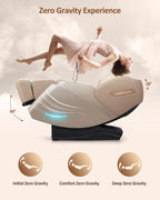RELX Full Body Zero Gravity SL-Track Shiatsu Massage Chair, Cream