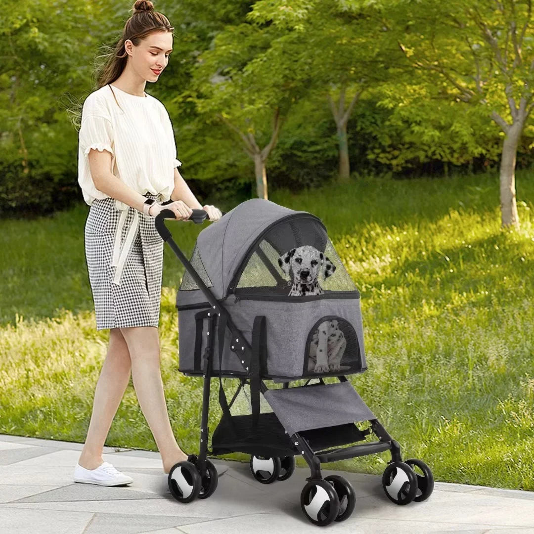 Dkeli 3-in-1 Folding Pet Stroller With Detachable Carrier And Car Seat, 44 Lbs