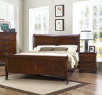 Louis Philippe Style Bedroom Set With Queen Size Bed And 2 Nightstands - Brown Cherry Finish
