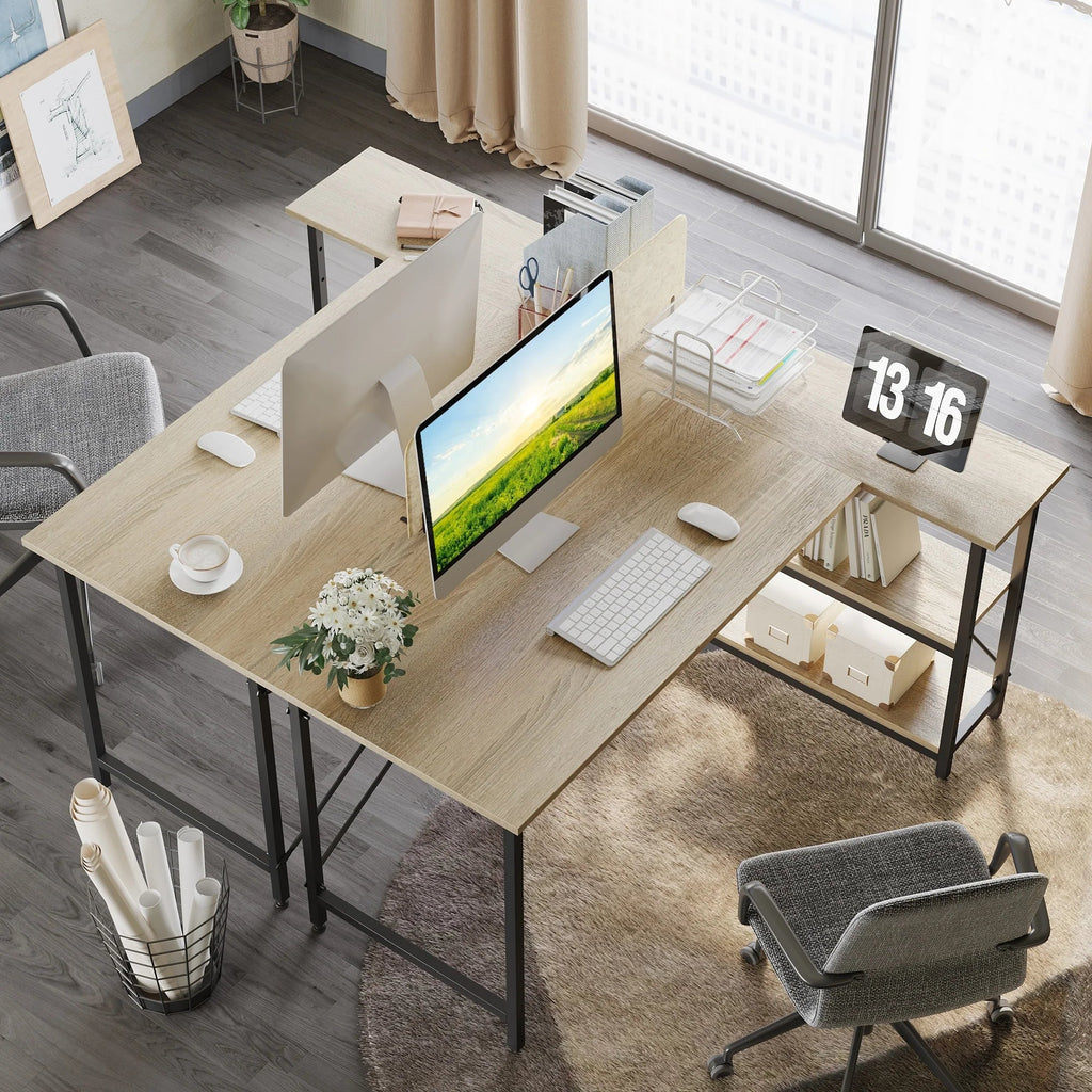 Small L-Shaped Computer Desk With Reversible Storage Shelves - 55-Inch / 47-Inch