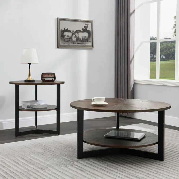 Round Coffee Table With Storage Shelf - 33.5 in