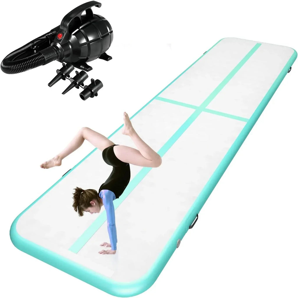 Inflatable Gymnastics Tumble Track Air Mat, 10FT/13FT/16FT, 4 Inches Thick - With Electric Air Pump