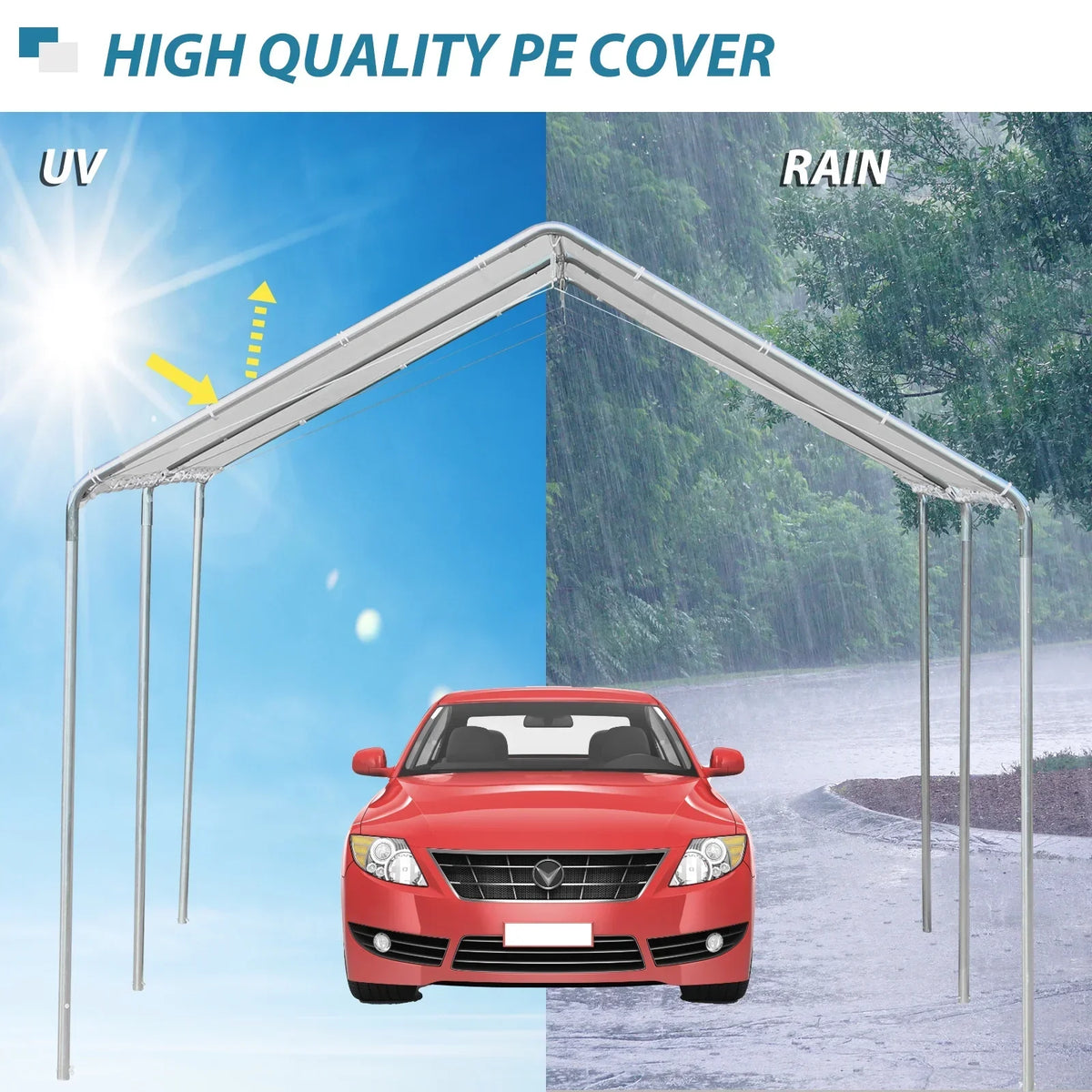 Outsunny Galvanized Steel Carport Canopy 10' x 20', White - 3 Reinforced Steel Cables
