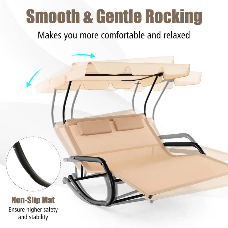 2 Person Patio Hammock Bed Swing Chair With Adjustable Canopy And Wheels