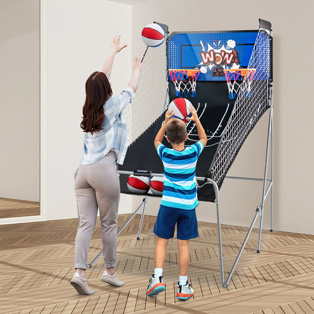 Costway Dual Shot Basketball Arcade Game, Blue, 8 Game Modes, 81in x 43in x 81in