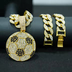13mm Football Pendant Necklace With 20in Cuban Link Chain And CZ