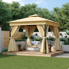 Outdoor Patio Gazebo With Mosquito Netting And Privacy Screens, 10'x10', Grey