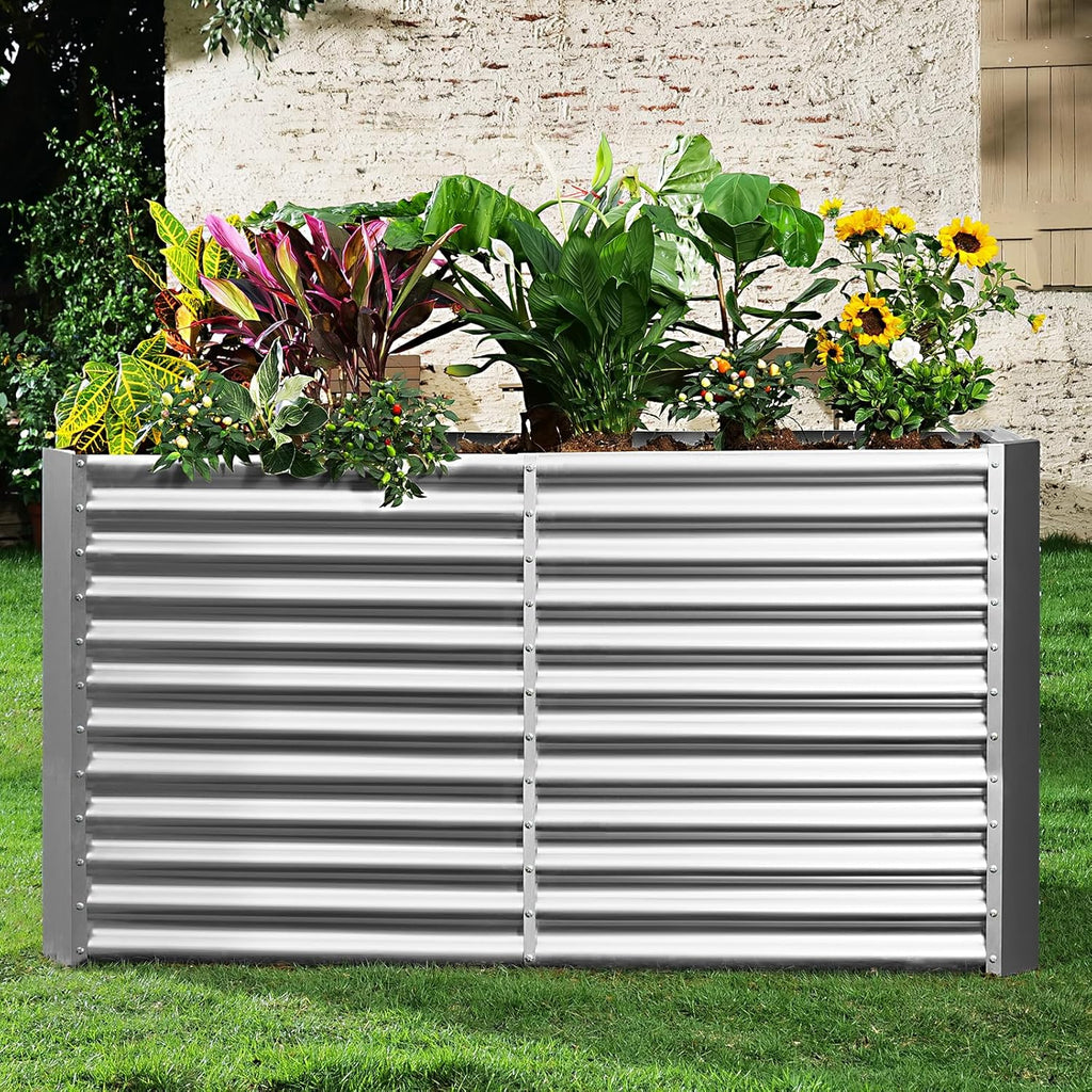 Land Guard Galvanized Raised Garden Bed 8x4x3ft, Classic Silver