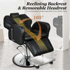 Baasha Reclining Barber Chair, 165 Degree, Heavy-Duty Steel Frame, Black