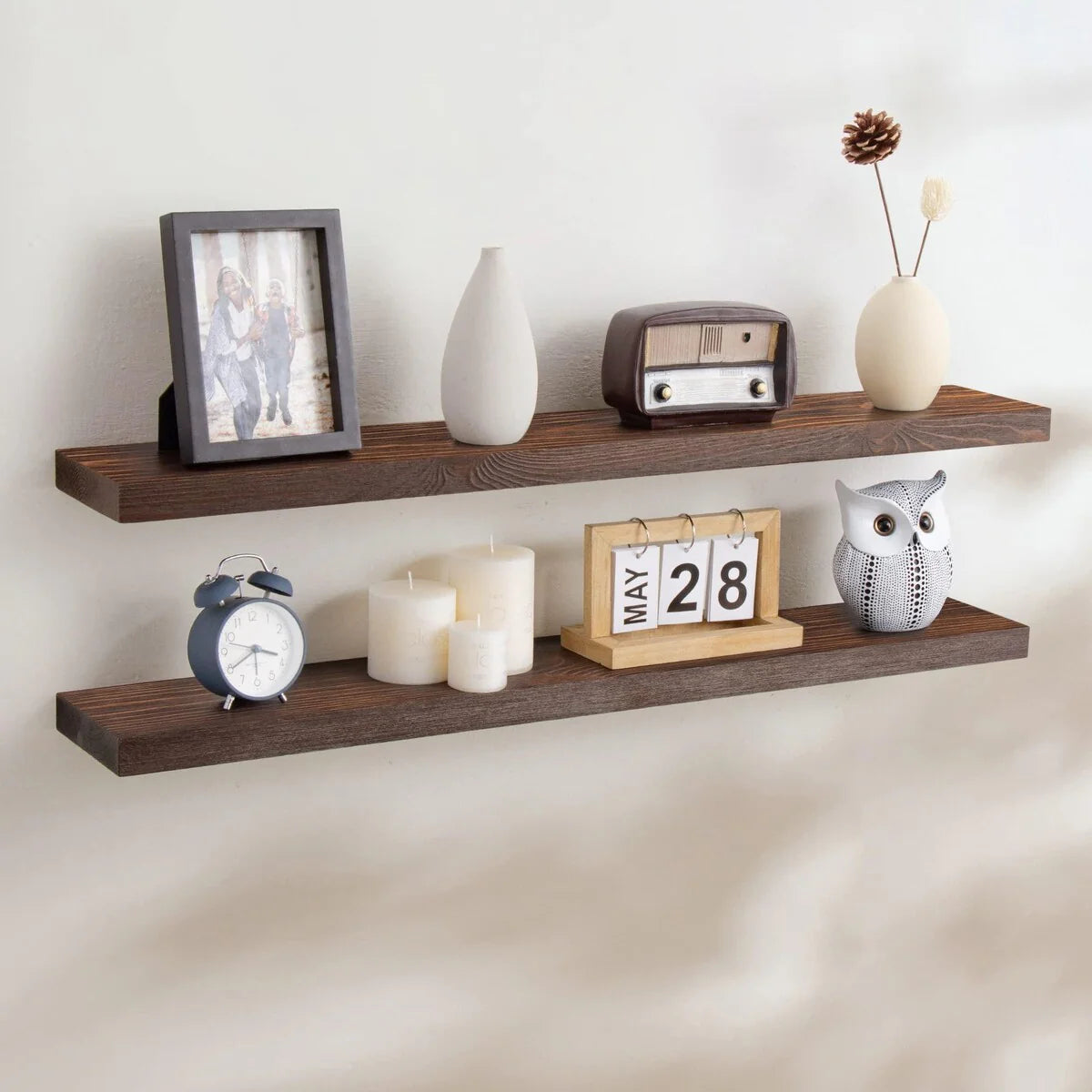 Set Of 2 Handcrafted European Pine Floating Wall Shelves, 16inch/24inch/36inch, Grey/Espresso/Walnut