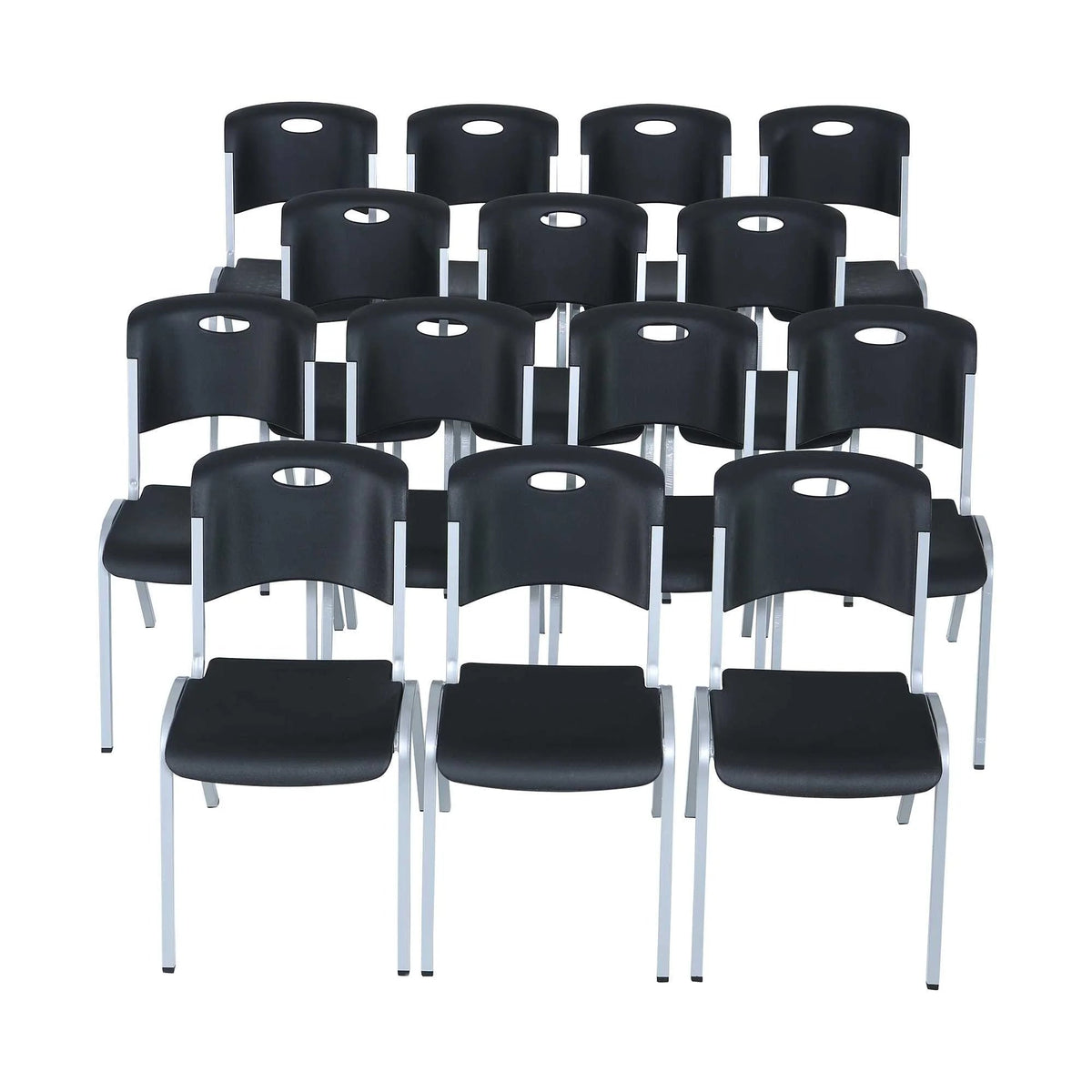 Lifetime Steel-Framed Indoor/Outdoor Commercial Grade Stacking Chairs, Black & Silver, Set Of 14 - 80569