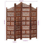 vidaXL 4-Panel Folding Privacy Screen, Solid Mango Wood, 63 x 65 in - Brown
