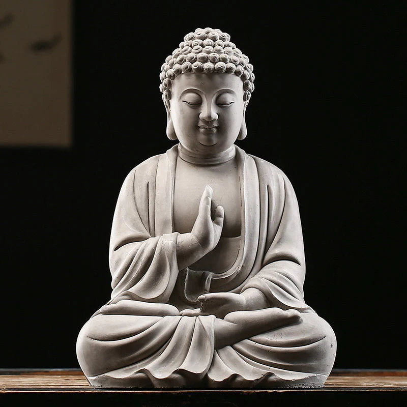 Handmade Cement Buddha Statue, 30.0cm H x 17.5cm W x 20.0cm L