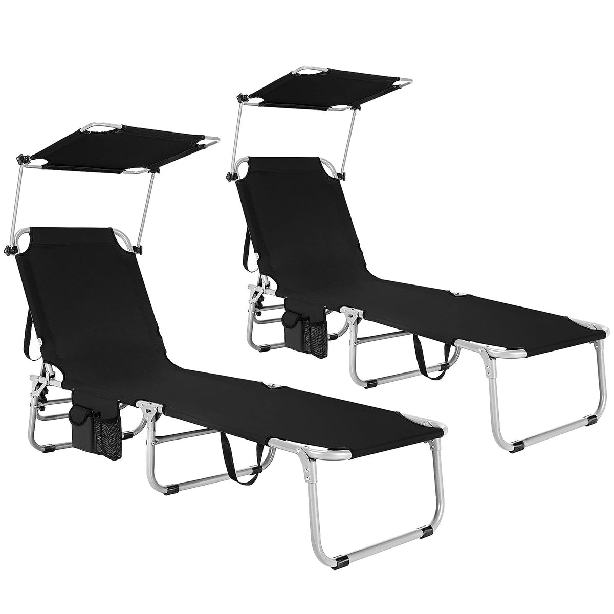Folding Lounge Chair with Canopy, Storage Pocket, and 5 Adjustable Positions