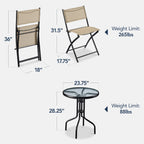 Best Choice Products 3-Piece Patio Bistro Dining Set With Glass Tabletop And Folding Chairs - Gray