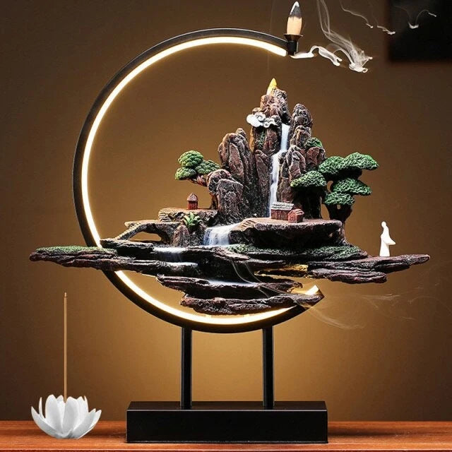 Ceramic Lotus Backflow Incense Burner With LED Lamp - Modern Rockery