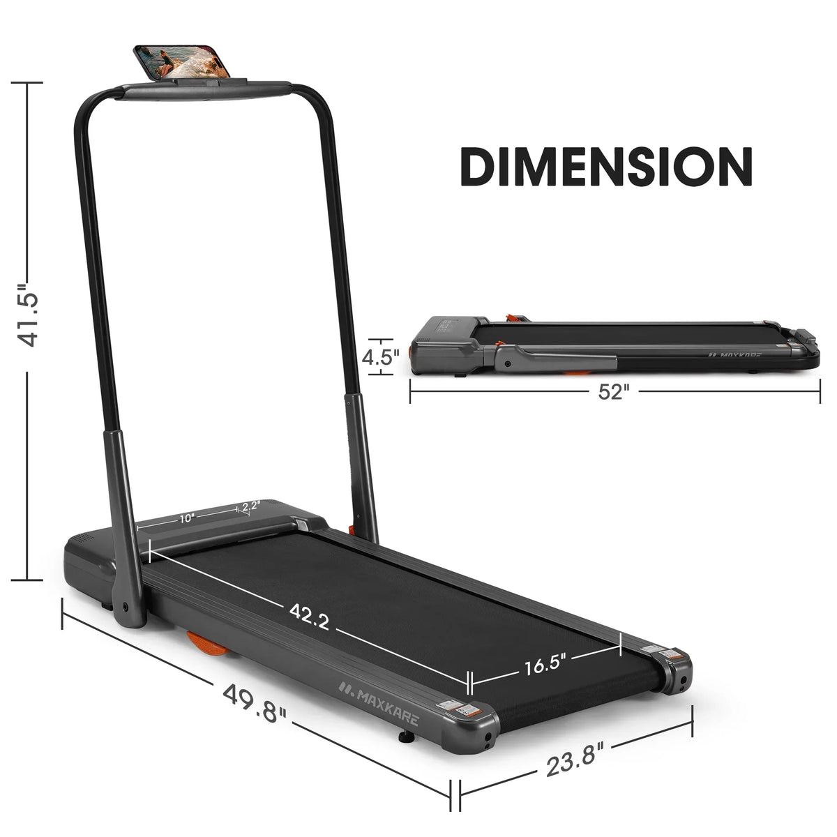 MaxKare 2-in-1 Folding Under Desk Treadmill, 2.5HP, 7.5MPH, 265 lbs Capacity