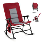 Oversized Folding Rocking Chair With Padded Seat, Metal Frame And Side Pocket