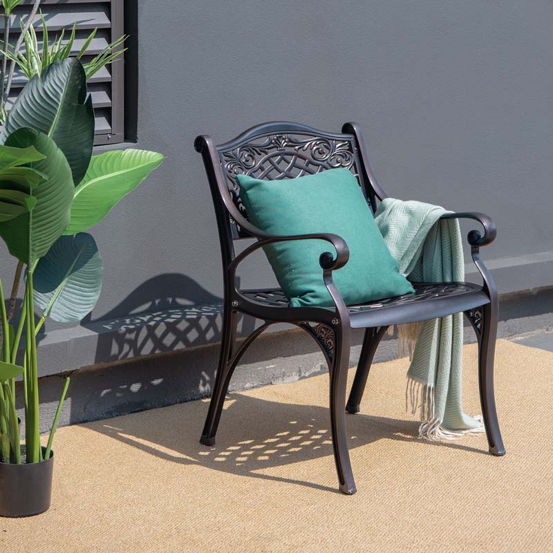 All-Weather Cast Aluminum Outdoor Dining Armchairs With Curved Seats - 2/4 Pcs