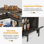 FJU L-Shaped Home Bar Unit With Stemware Racks, 2-Tier Shelves And Footrest - Gray
