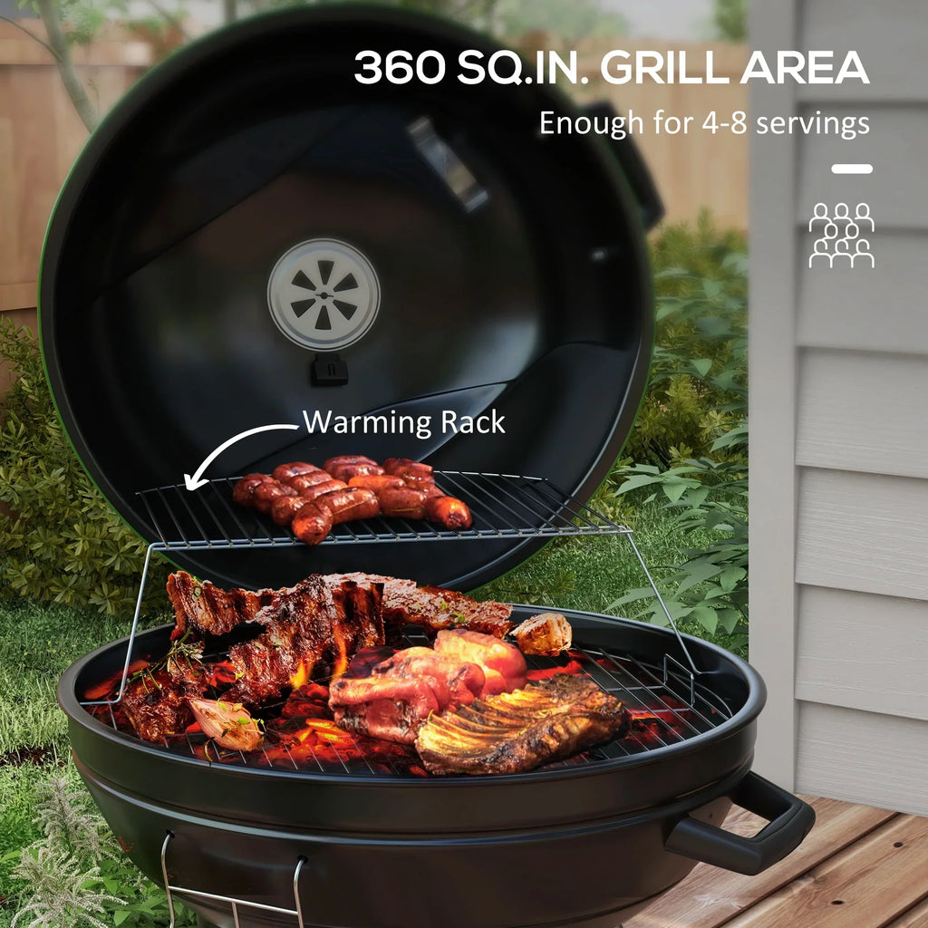 Outsunny 21 Inch Green Kettle Charcoal BBQ Grill With Wheels - 846-142V00GN