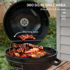 Outsunny 21 Inch Green Kettle Charcoal BBQ Grill With Wheels - 846-142V00GN