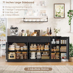 71 Inch Farmhouse Sideboard Buffet Cabinet With Adjustable Shelves And 2 Drawers - Black