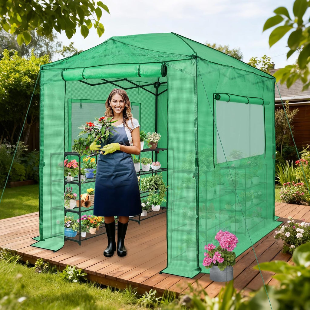 EAGLE PEAK Instant Pop-Up Walk-In Greenhouse, 8x6 ft, Green/Clear PE Cover