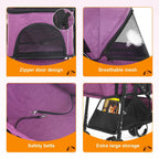 NiamVelo 3-in-1 Detachable Pet Stroller With 4 Wheels, Purple