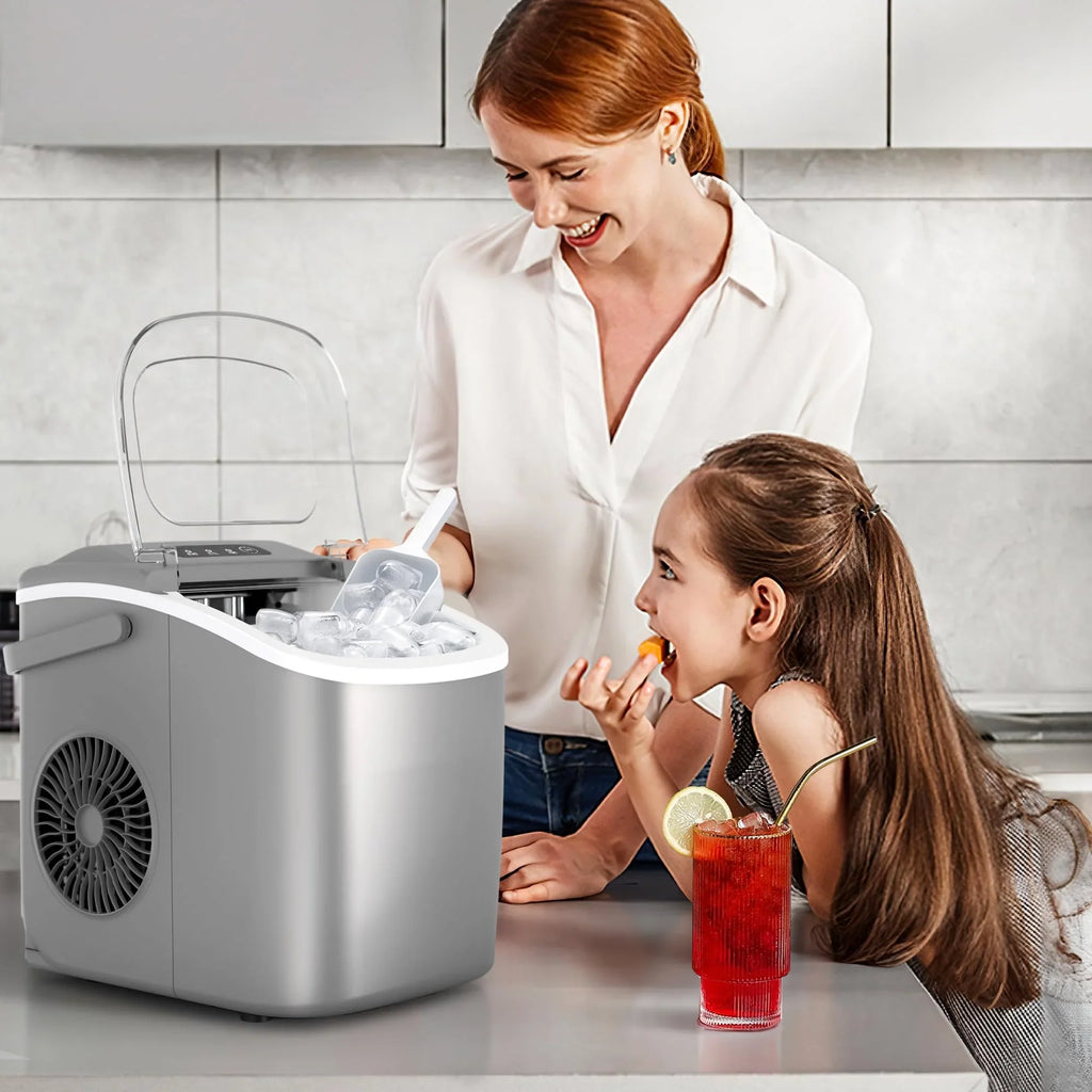 Crzoe Countertop Ice Maker With Handle, 26 Pounds - Countertop Ice Maker