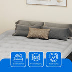 Dextrus Inflatable Queen Air Mattress With Built-In Pump, Steel Frame, Velvet Surface, Khaki