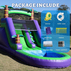 Commercial Grade Adult Water Slide With Pool, Full PVC, 21x9x12ft, 750w Blower
