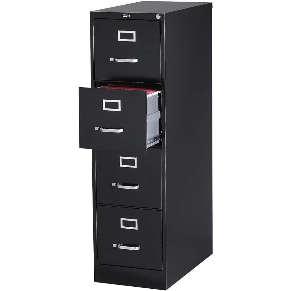STAPLES 4-Drawer Lockable File Cabinet, Black, 25 in D x 15 in W