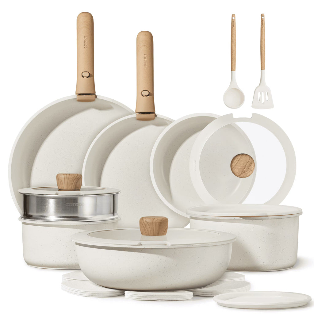 Carote 21 Pcs Nonstick Cookware Set With Detachable Handles, Oven/Dishwasher Safe
