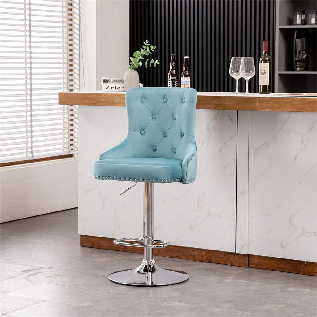Alexent 2-Piece Swivel Bar Stools, Dark Blue, 43.7-51.6 H, 19.3 W x 18.1 D - Silver Footrest