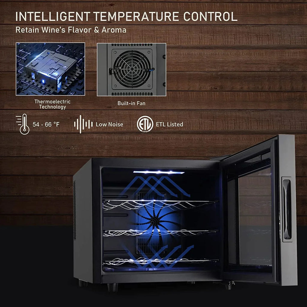 JINJUNYE Countertop Wine Cooler Refrigerator, 12 Bottle, Glass Door