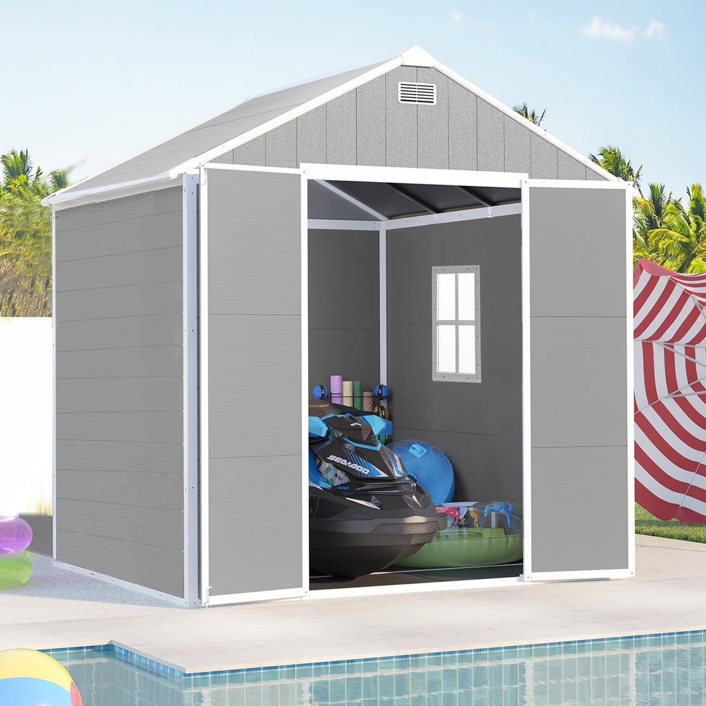Seizeen Resin Outdoor Storage Shed With Floor, Light Gray, 82 in H
